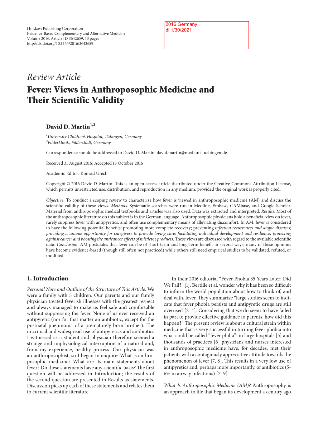 Views in Anthroposophic Medicine and Their Scientific Validity