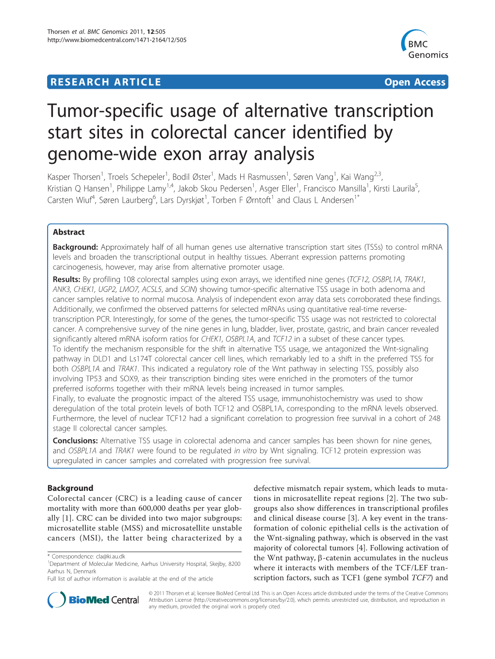 Tumor-Specific Usage of Alternative Transcription Start Sites in Colorectal Cancer Identified by Genome-Wide Exon Array Analysis