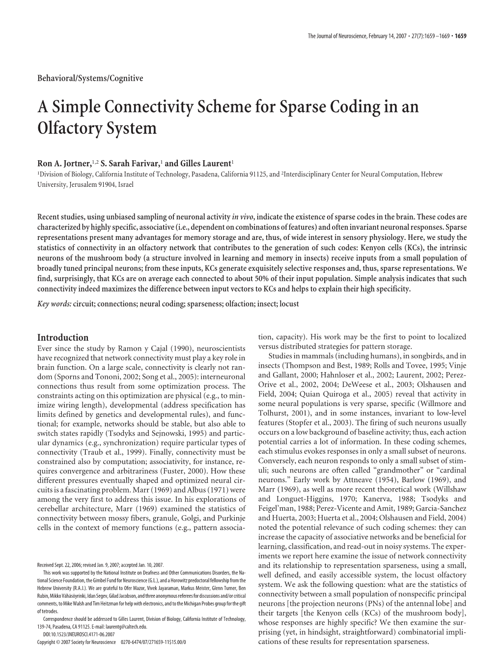 A Simple Connectivity Scheme for Sparse Coding in an Olfactory System