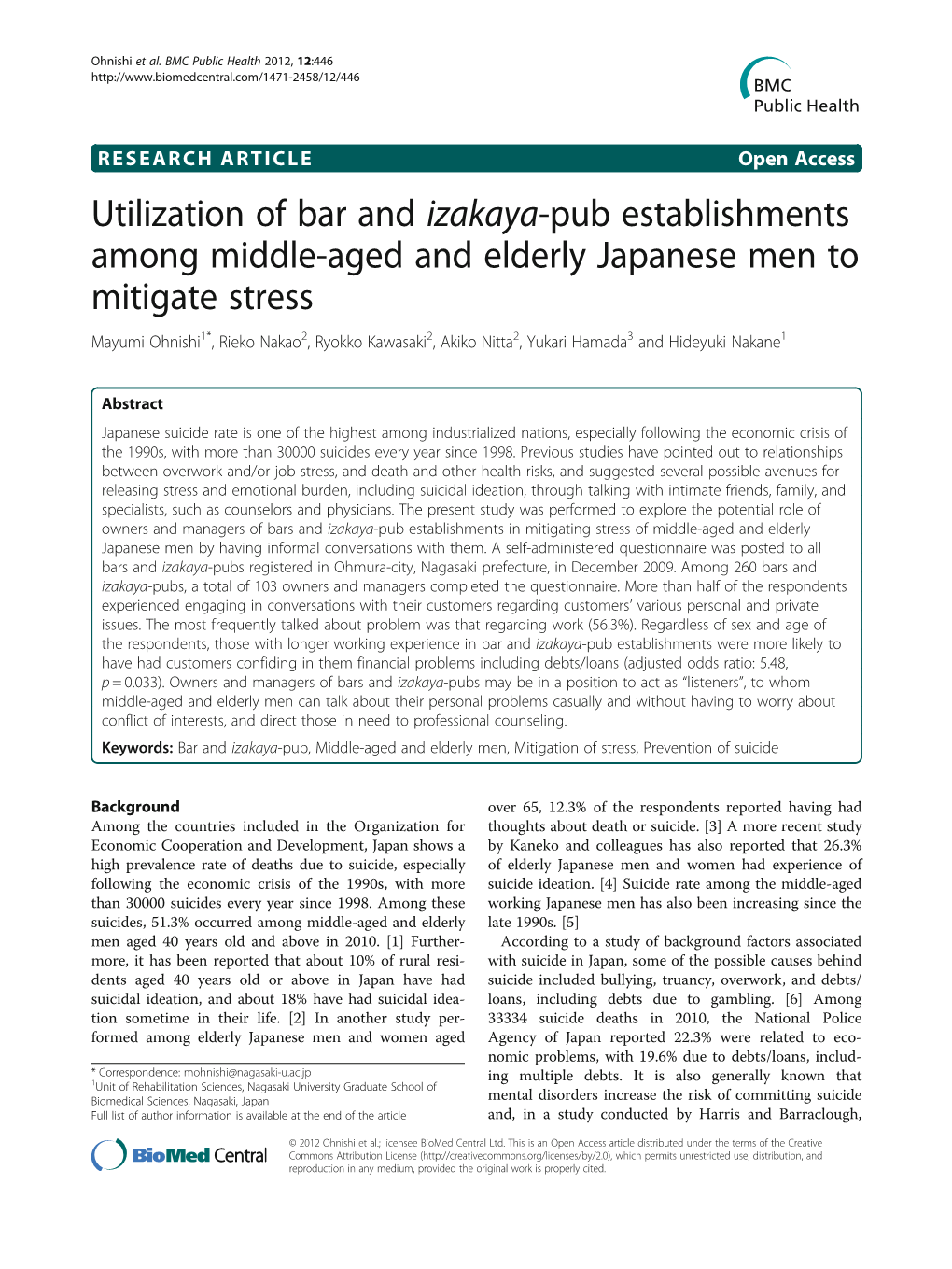 Utilization of Bar and Izakaya-Pub Establishments Among Middle-Aged