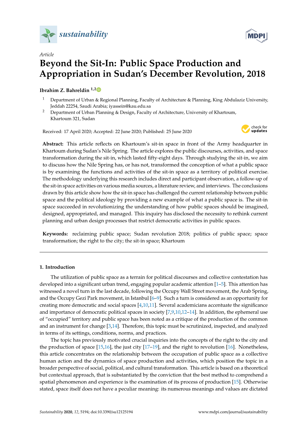 Public Space Production and Appropriation in Sudan's