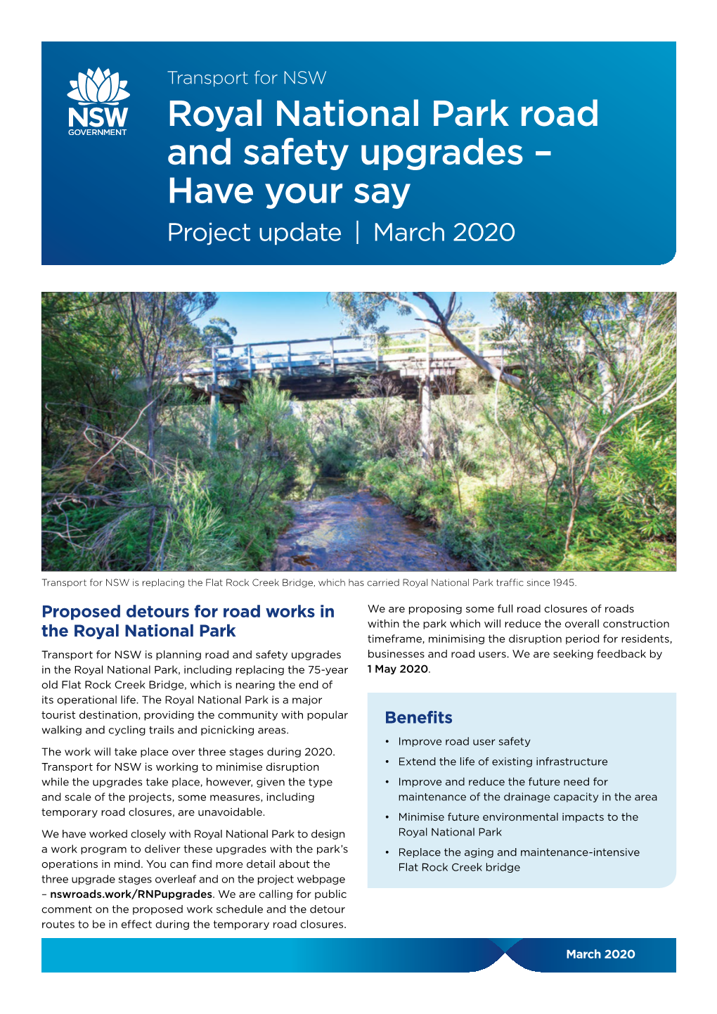 Royal National Park Road and Safety Upgrades – Have Your Say Project Update | March 2020