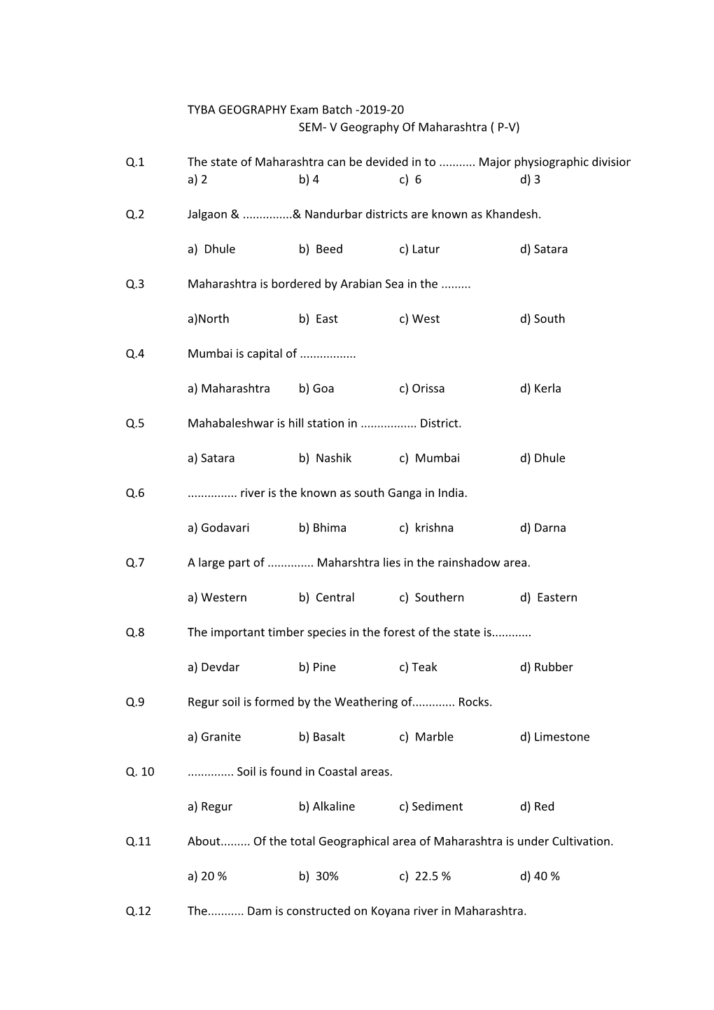 V Geography of Maharashtra ( P-V)