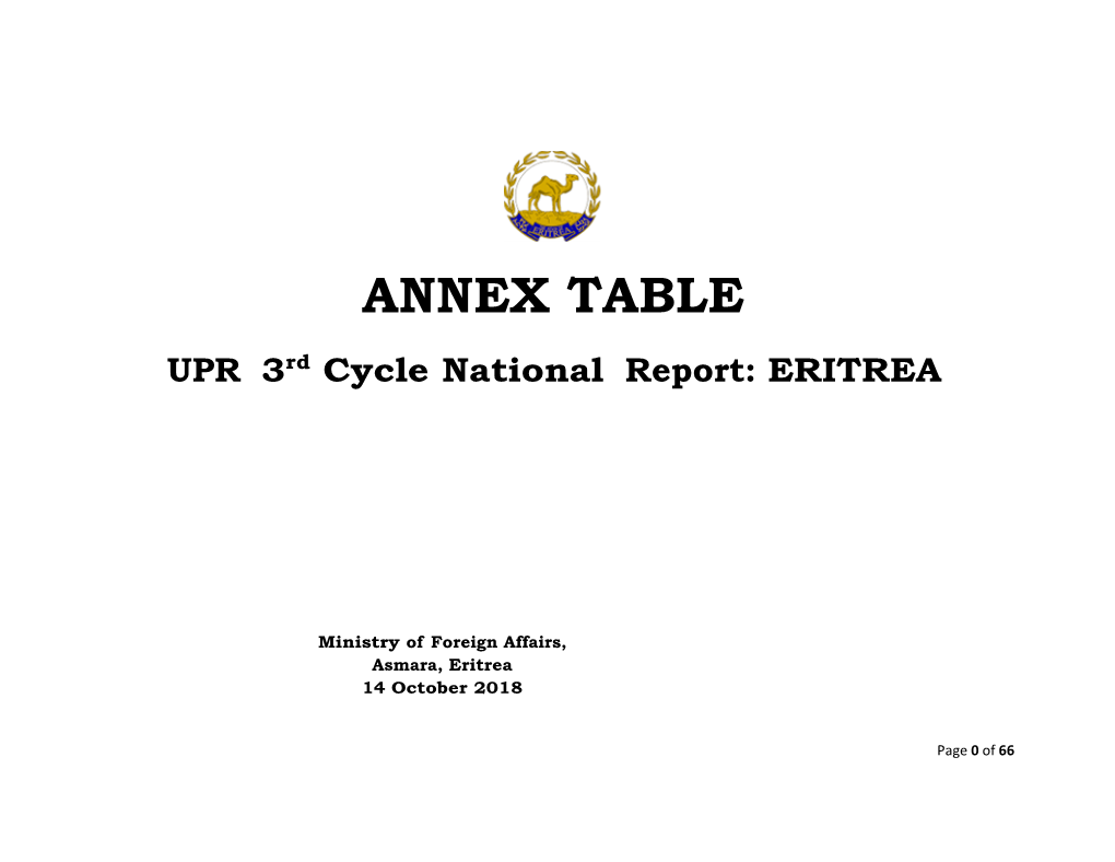 ANNEX TABLE UPR 3Rd Cycle National Report: ERITREA