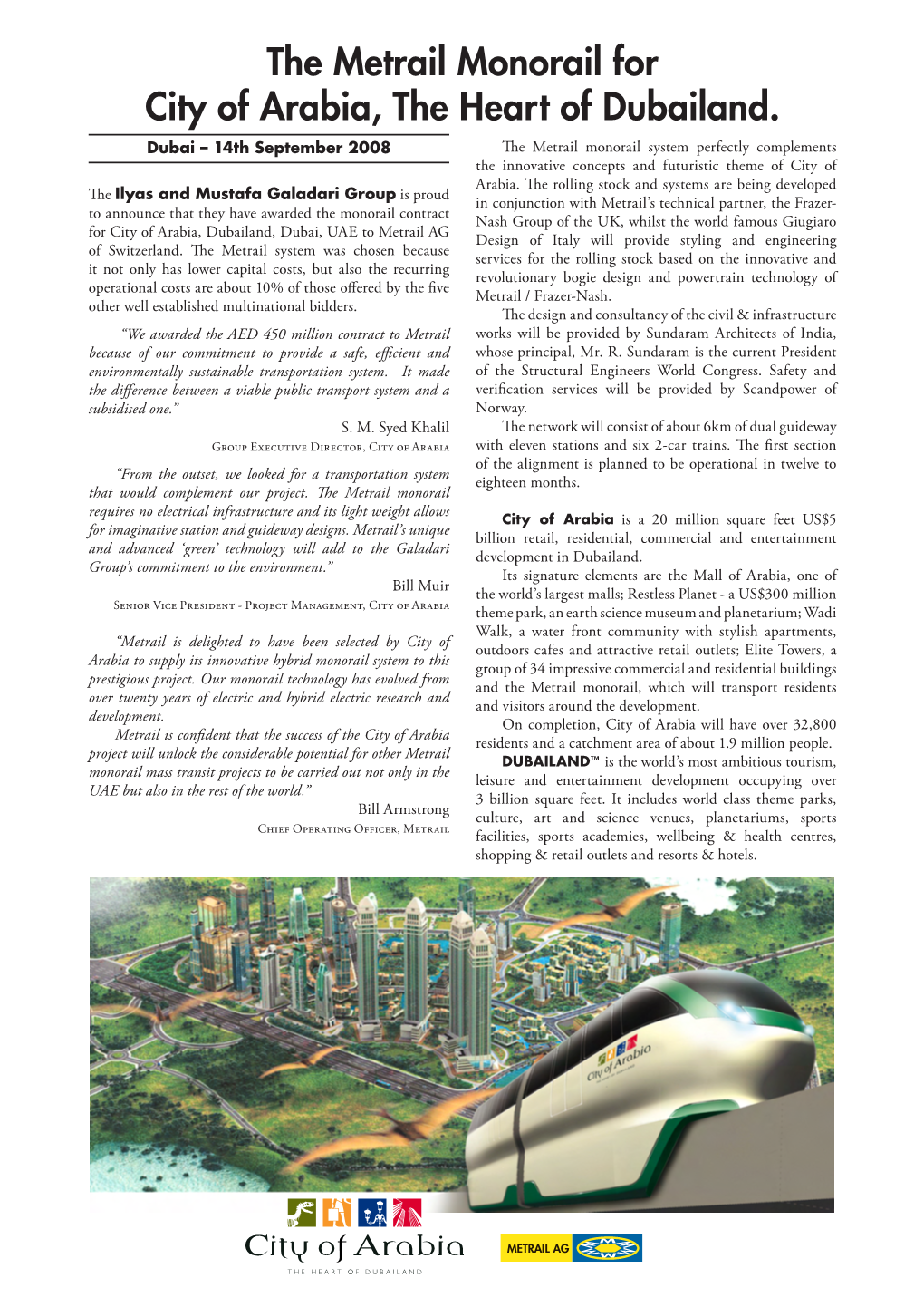 The Metrail Monorail for City of Arabia, the Heart of Dubailand