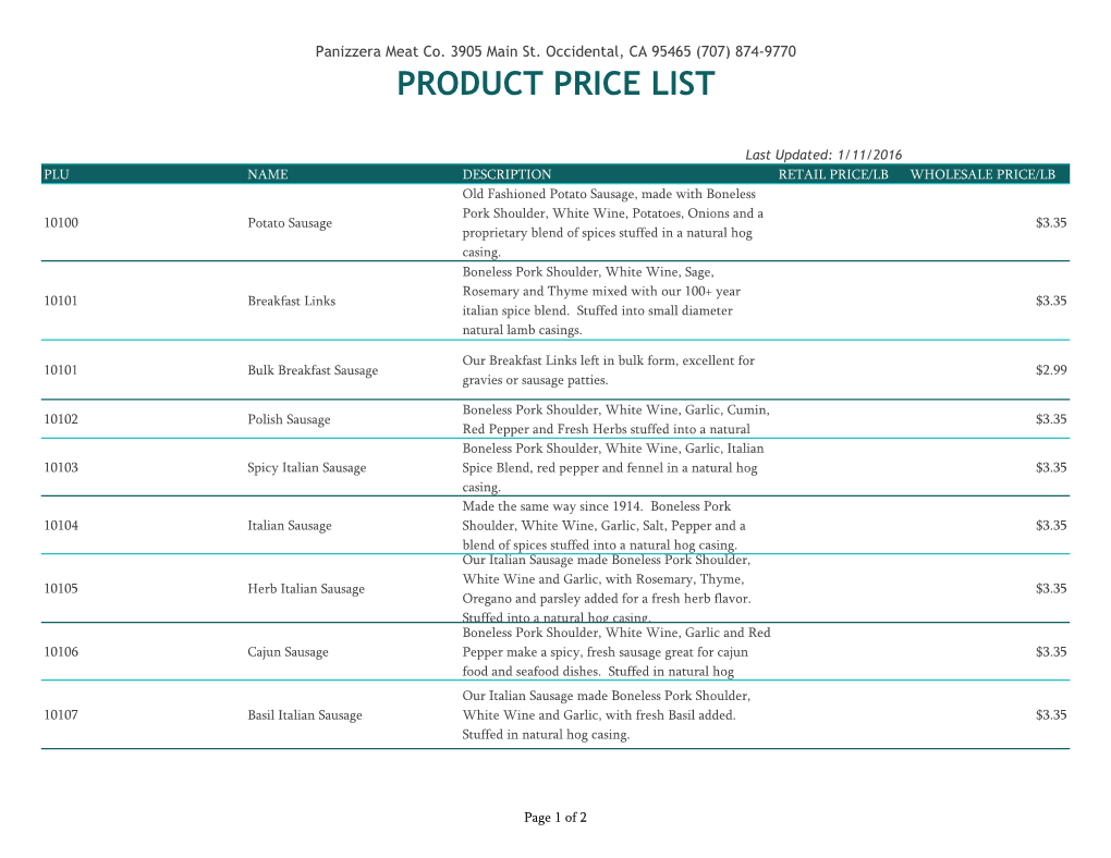 Product Price List