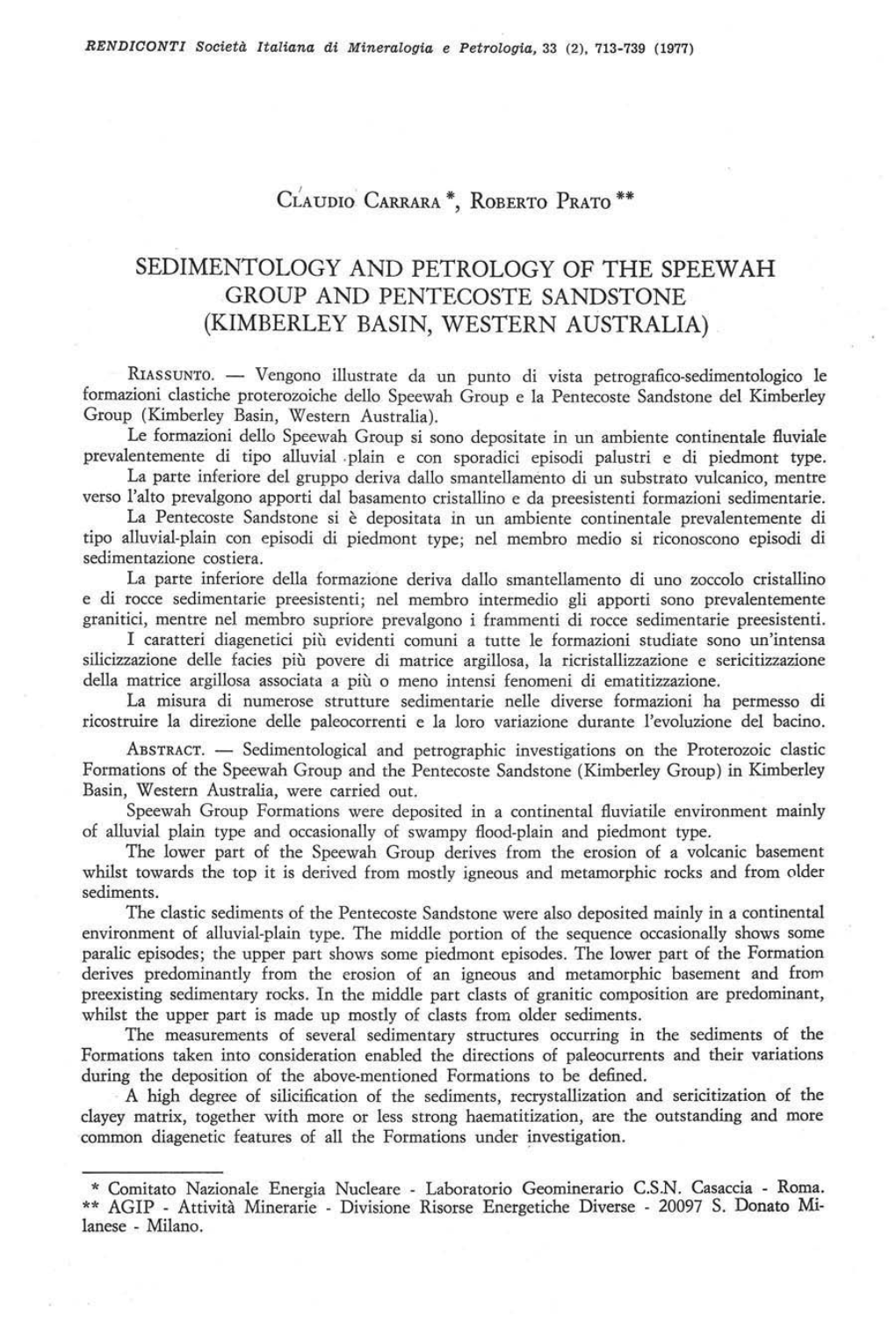 Sedimentology and Petrology of the Speew Ah Group and Pentecoste Sandstone (K Imberley Basi N, Western Australia)