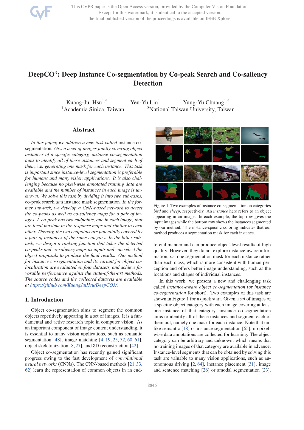 Deepco3: Deep Instance Co-Segmentation by Co-Peak Search and Co-Saliency Detection