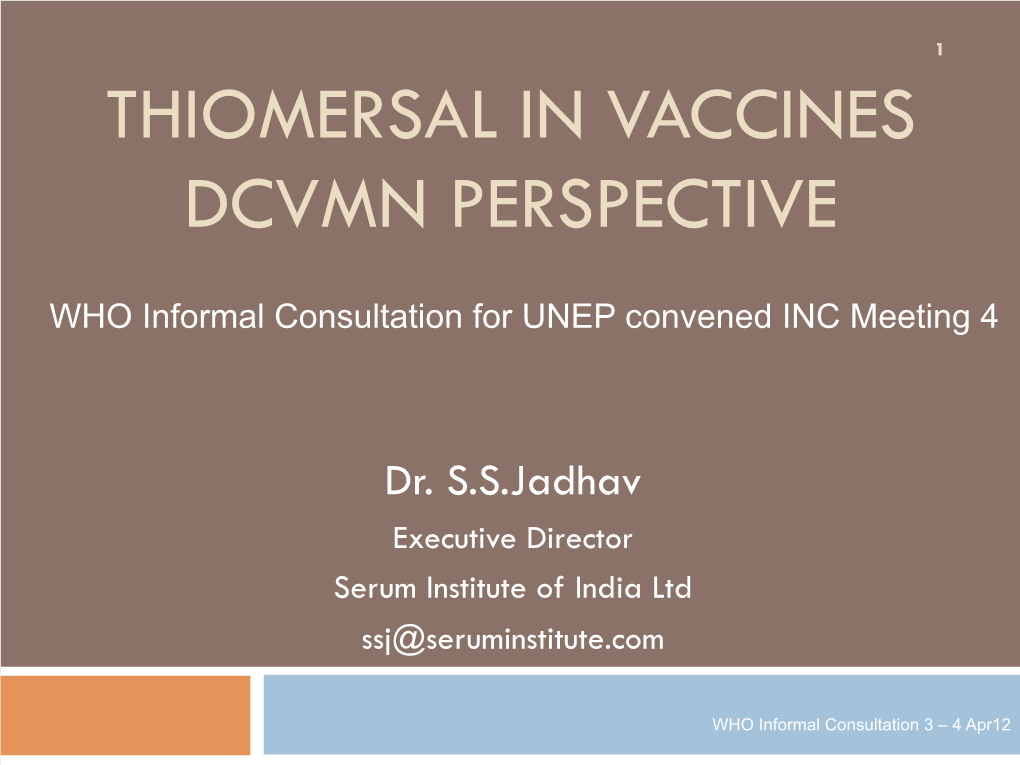 Thiomersal in Vaccines Dcvmn Perspective