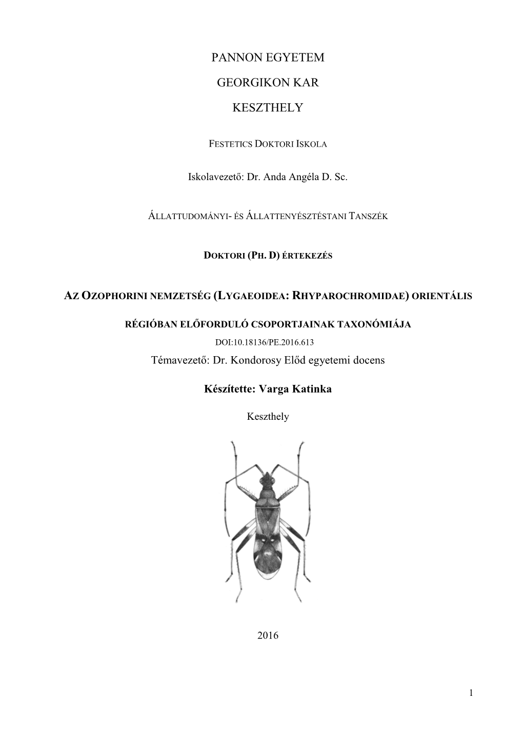 Az Ozophorini Nemzetség (Lygaeoidea: Rhyparochromidae) Orientális