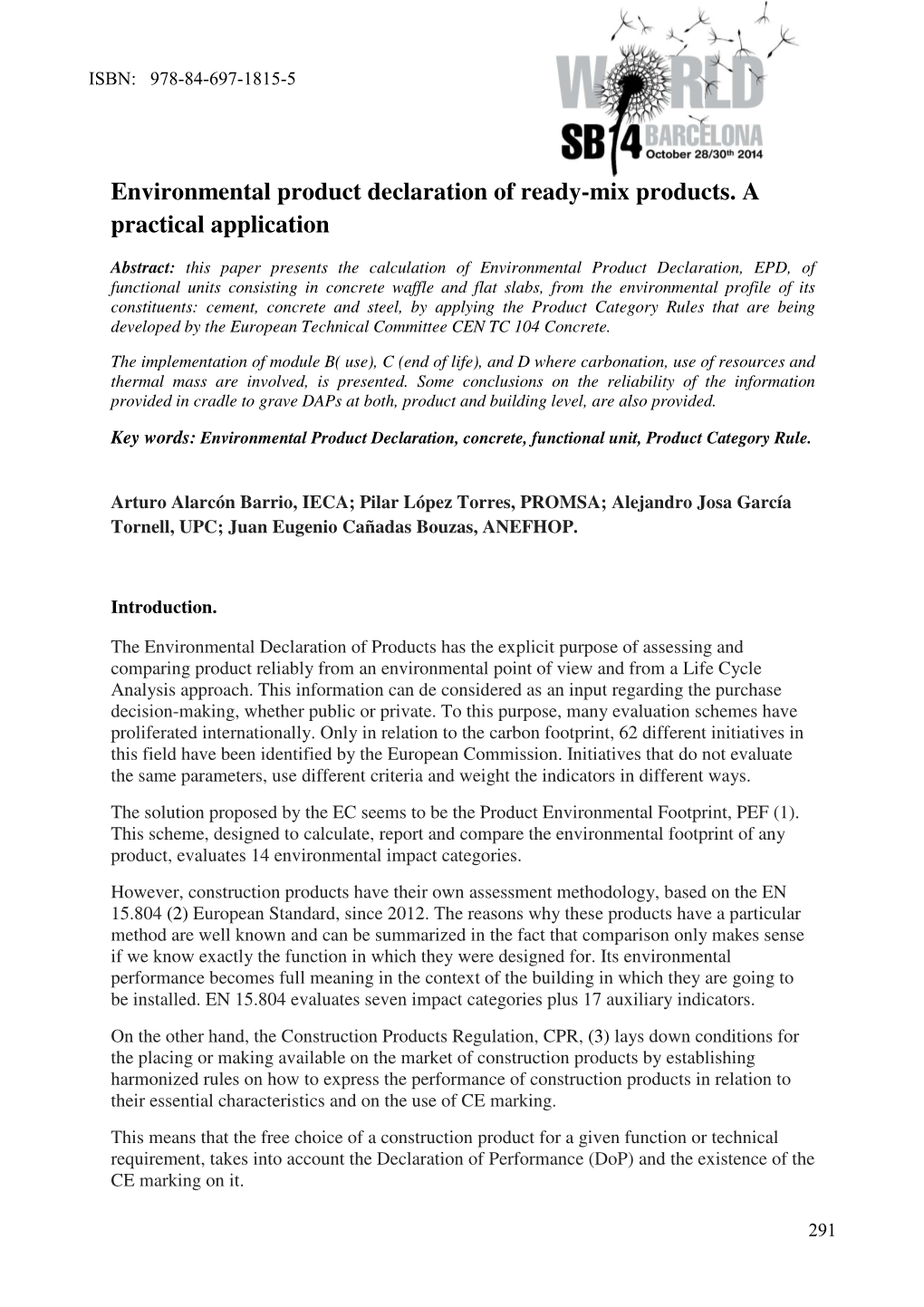 Environmental Product Declaration of Ready-Mix Products. a Practical Application