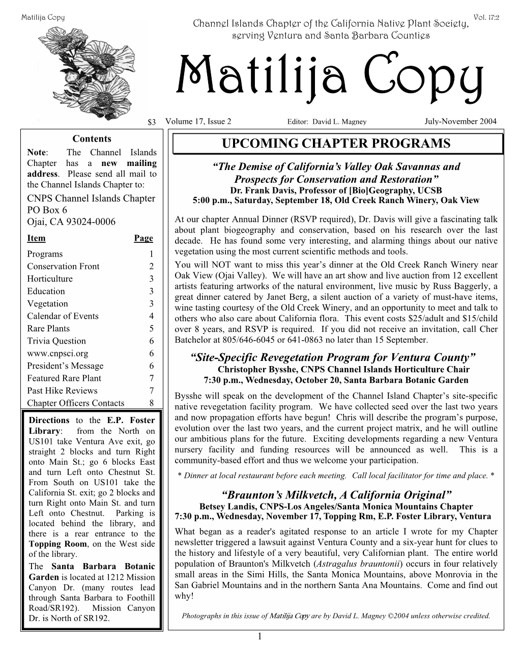 Matilija Copy Vol. 17, Issue 2