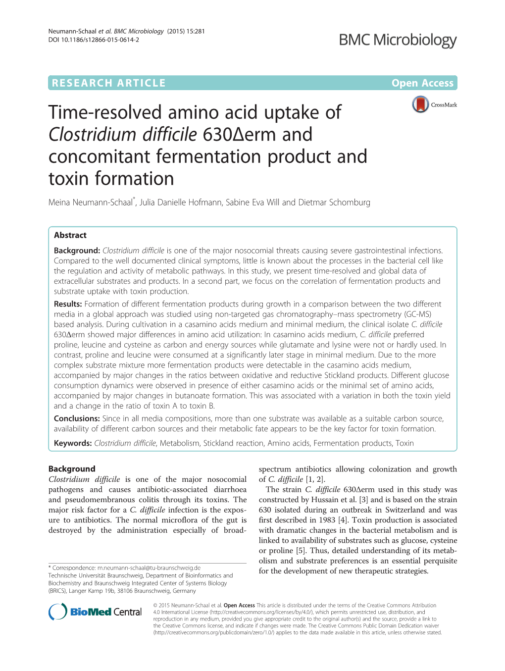 Time-Resolved Amino Acid Uptake of Clostridium Difficile 630Δerm And