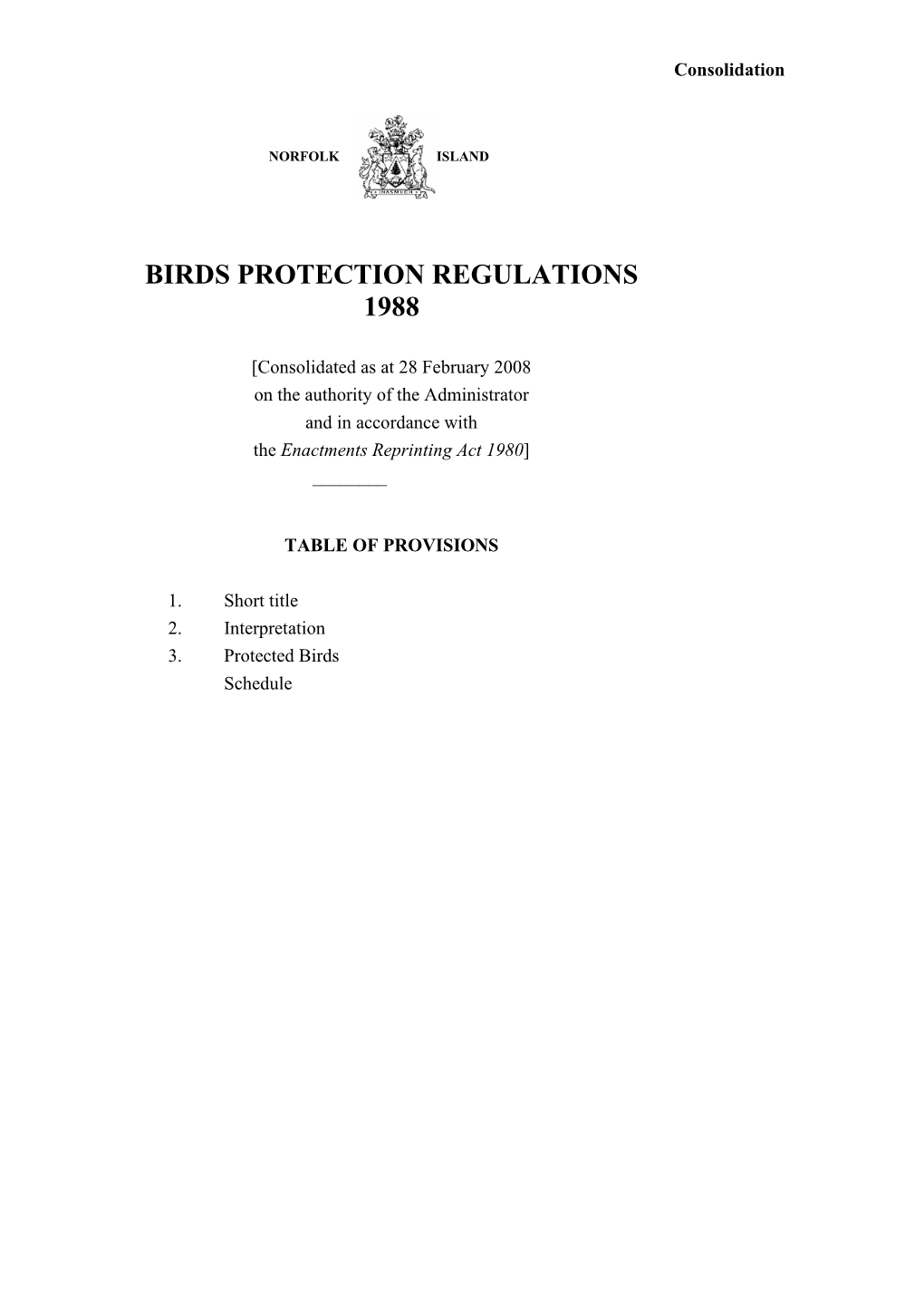 Birds Protection Regulations 1988