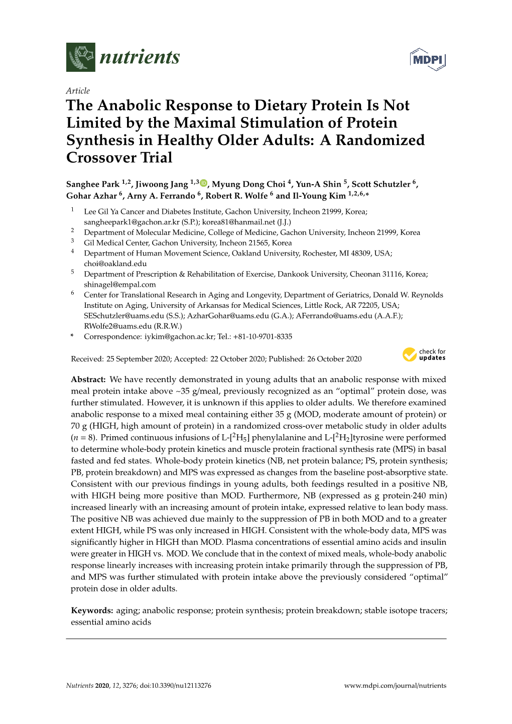 The Anabolic Response to Dietary Protein Is Not Limited by the Maximal Stimulation of Protein Synthesis in Healthy Older Adults: a Randomized Crossover Trial