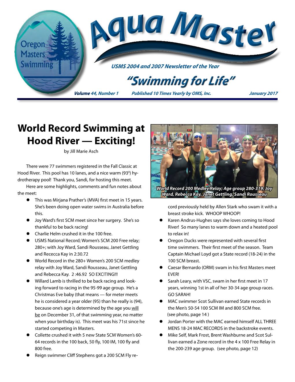 “Swimming for Life” Volume 44, Number 1 Published 10 Times Yearly by OMS, Inc