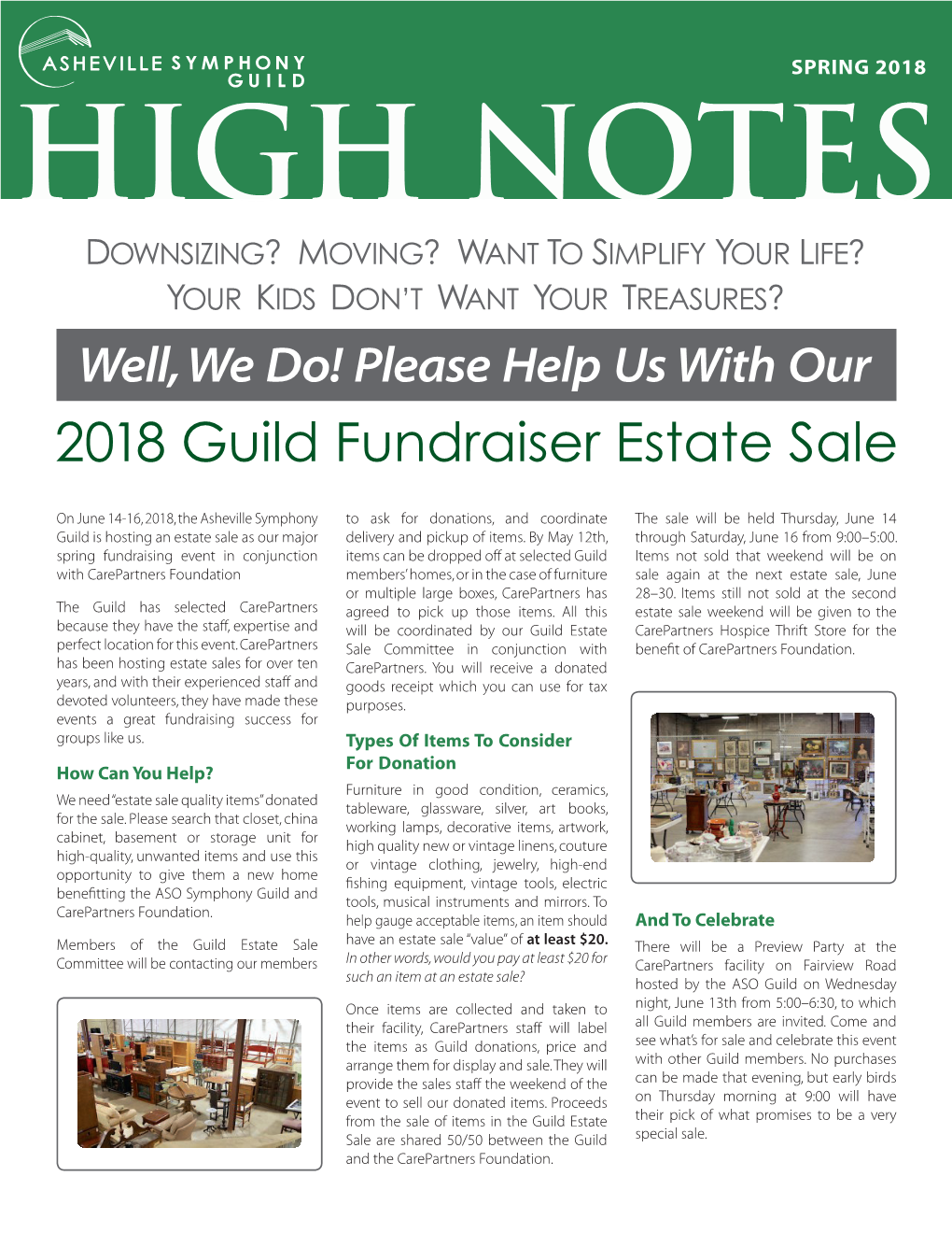 2018 Guild Fundraiser Estate Sale