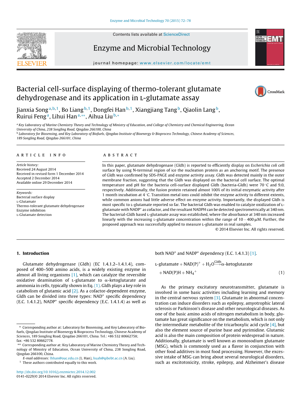 Bacterial Cell-Surface Displaying of Thermo-Tolerant Glutamate