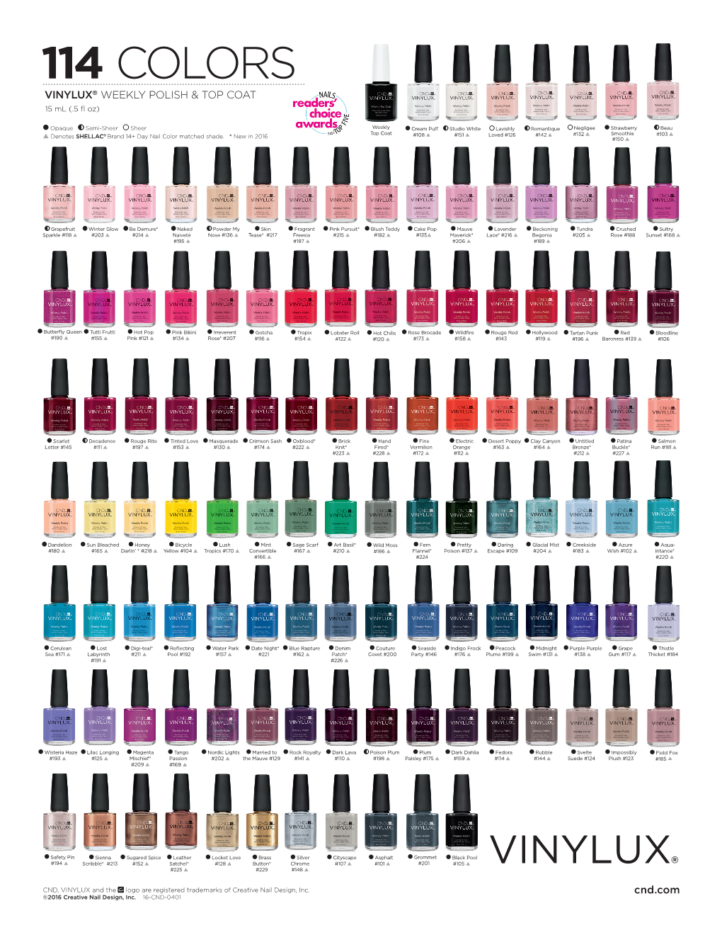 114 COLORS VINYLUX® WEEKLY POLISH & TOP COAT 15 Ml (.5 ﬂ Oz)