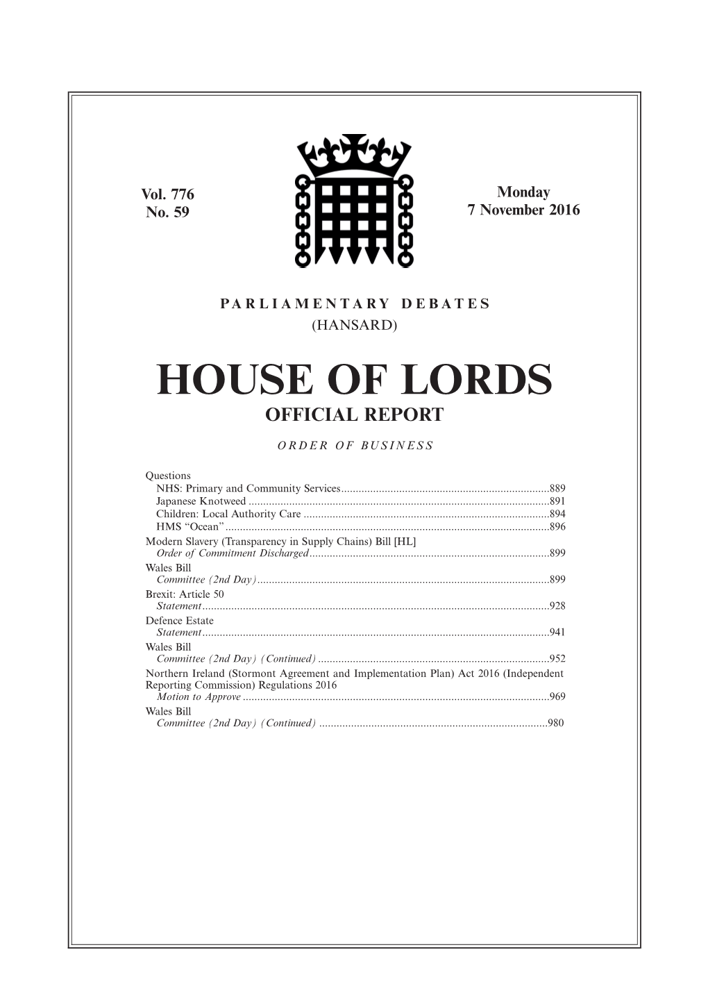 House of Lords Official Report