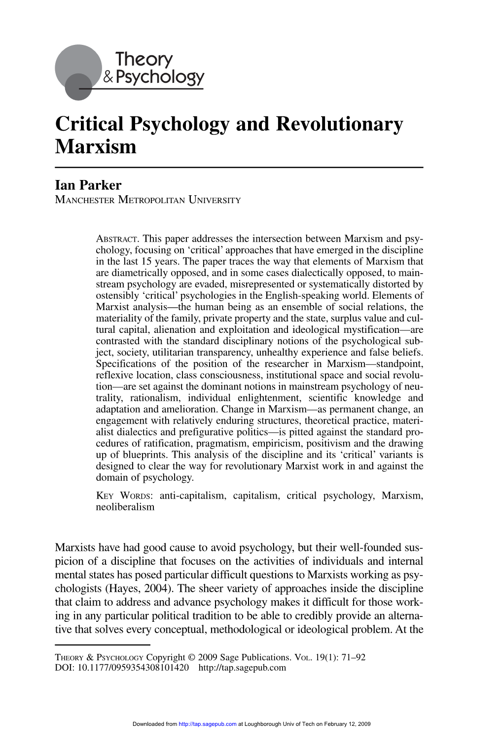 Critical Psychology and Revolutionary Marxism