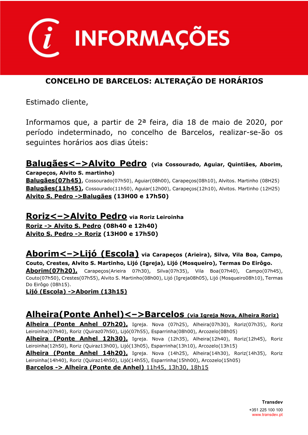 Barcelos: Alteração De Horários