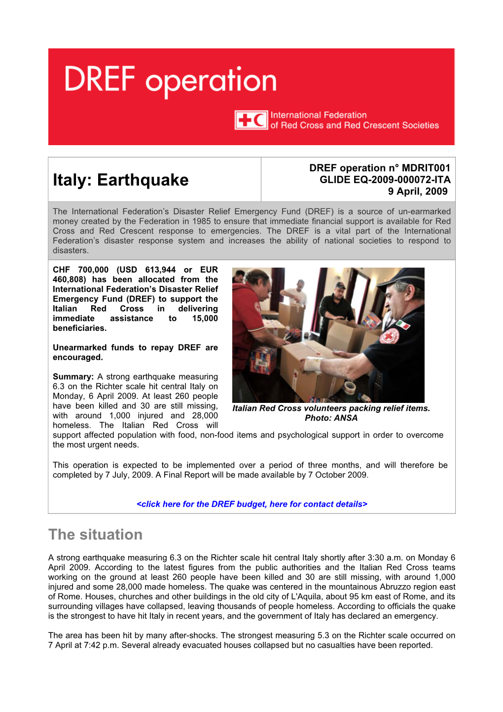 Earthquake GLIDE EQ-2009-000072-ITA 9 April, 2009