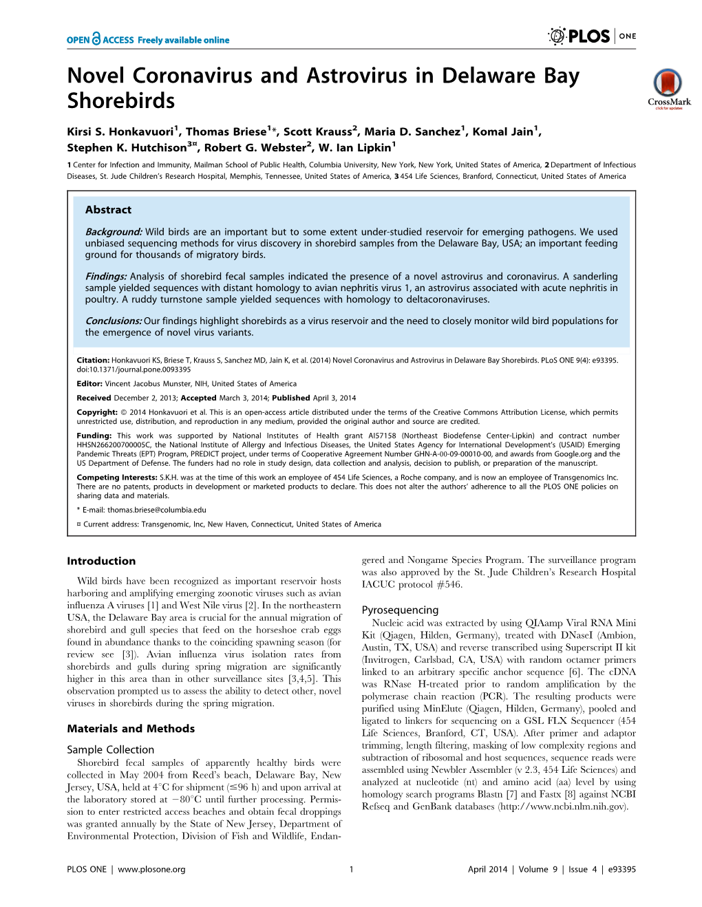 Novel Coronavirus and Astrovirus in Delaware Bay Shorebirds