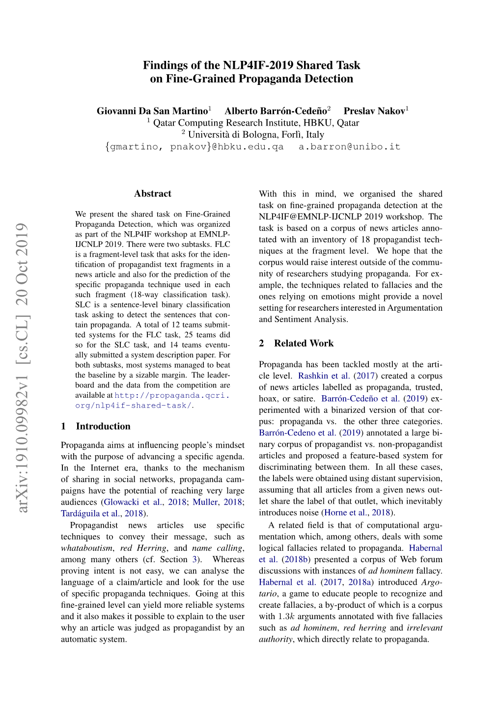 Arxiv:1910.09982V1 [Cs.CL] 20 Oct 2019 Tardaguila´ Et Al., 2018)