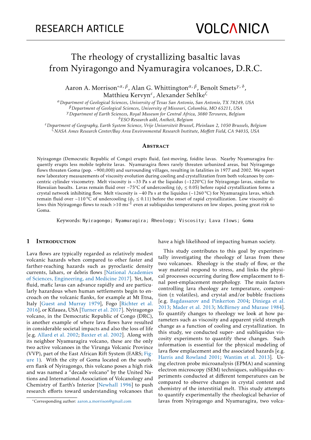 The Rheology of Crystallizing Basaltic Lavas from Nyiragongo and Nyamuragira Volcanoes, D.R.C