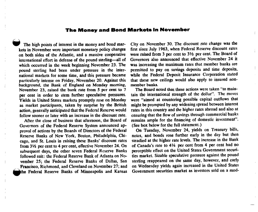 The Money and Bond Markets in November 1964