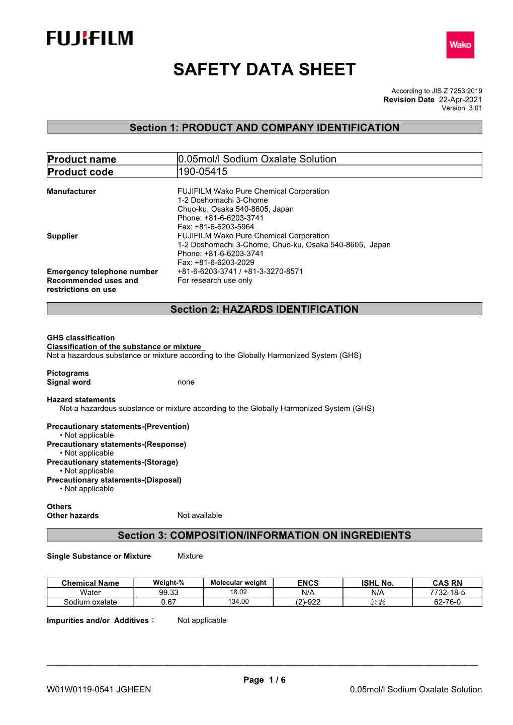 Safety Data Sheet