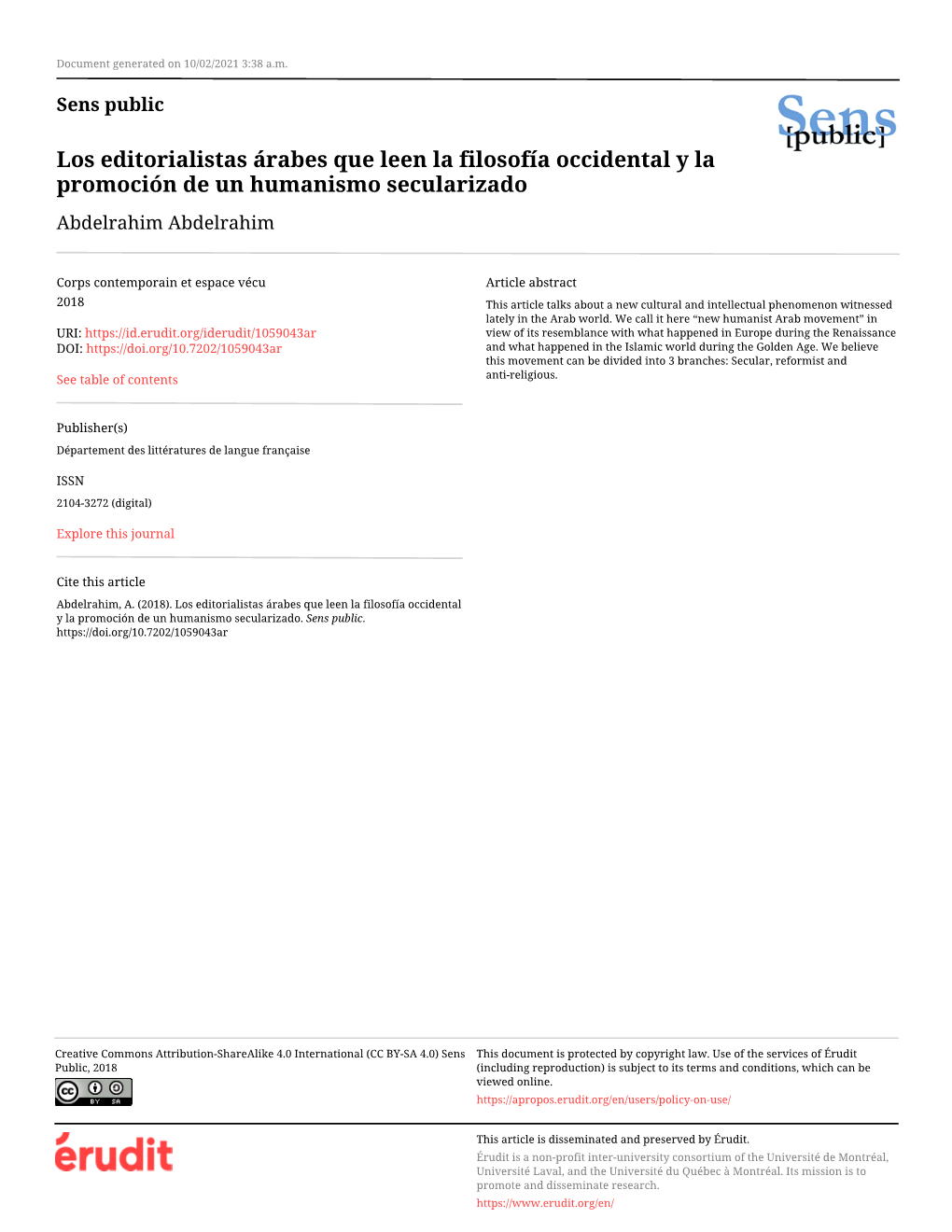 Los Editorialistas Árabes Que Leen La Filosofía Occidental Y La Promoción De Un Humanismo Secularizado Abdelrahim Abdelrahim