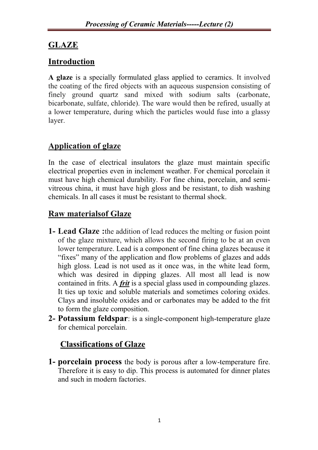 Processing of Ceramic Materials---Lecture