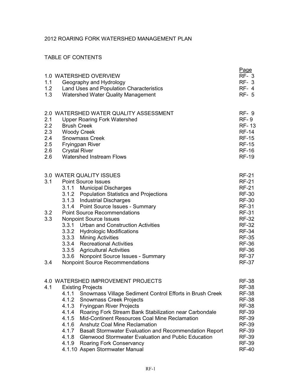 Roaring Fork Watershed Management Plan