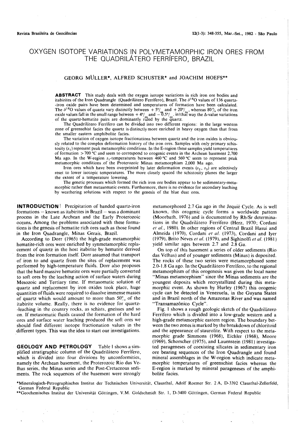 OXYGEN ISOTOPE VARIATIONS Ln POLYMETAMORPHIC IRON ORES from the QUADRILÁTERO Ferrífero, BRAZIL