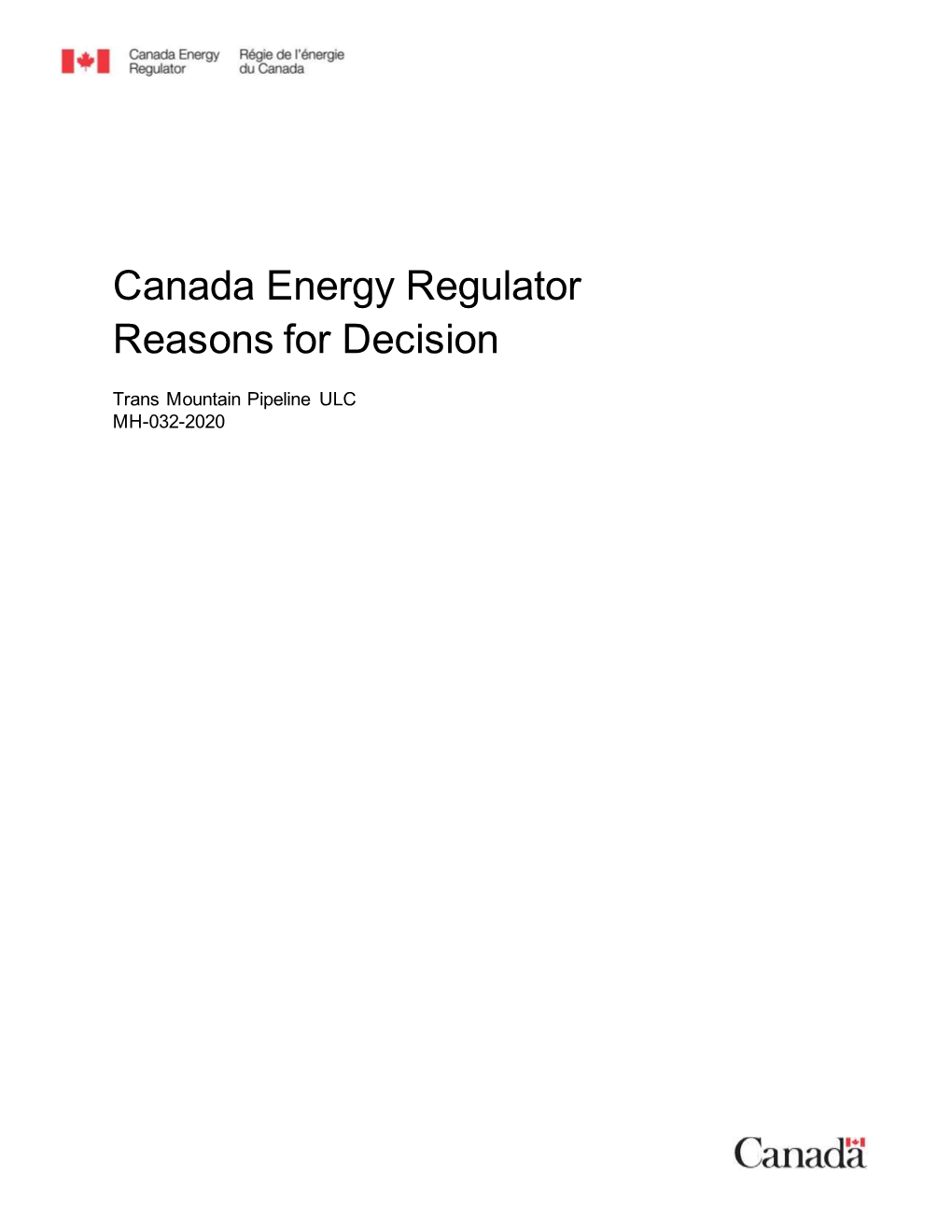 Canada Energy Regulator Reasons for Decision