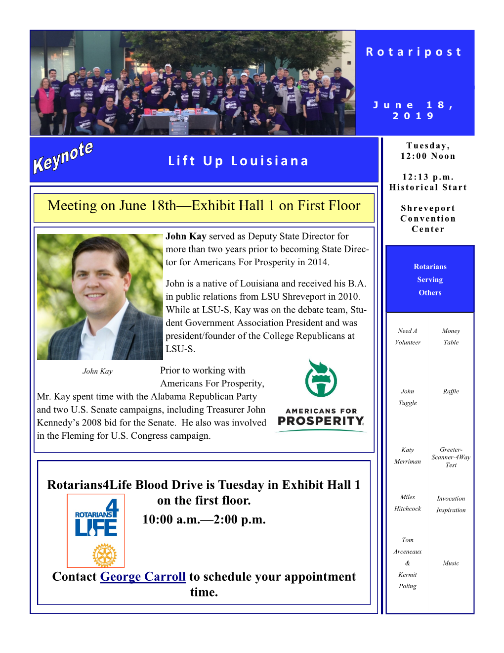 Lift up Louisiana Meeting on June 18Th—Exhibit Hall 1 on First Floor