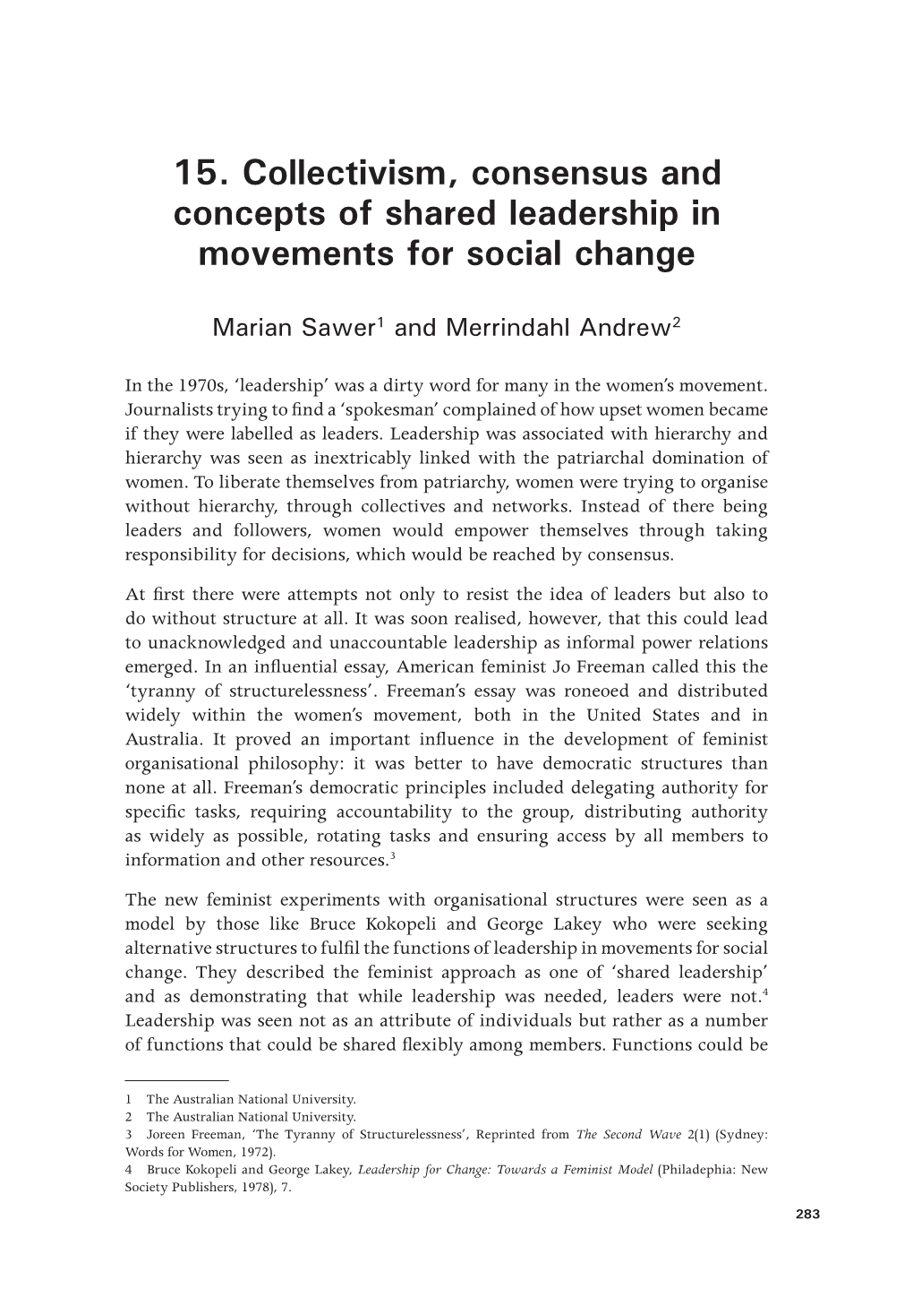 15. Collectivism, Consensus and Concepts of Shared Leadership in Movements for Social Change