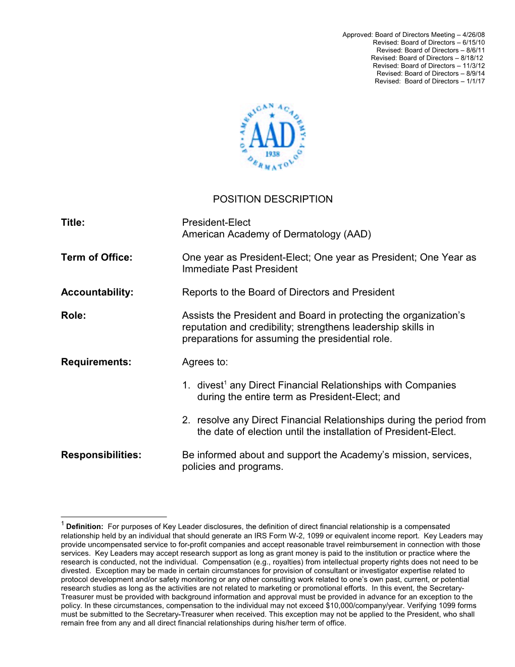 AAD President-Elect Position Description (1050089)