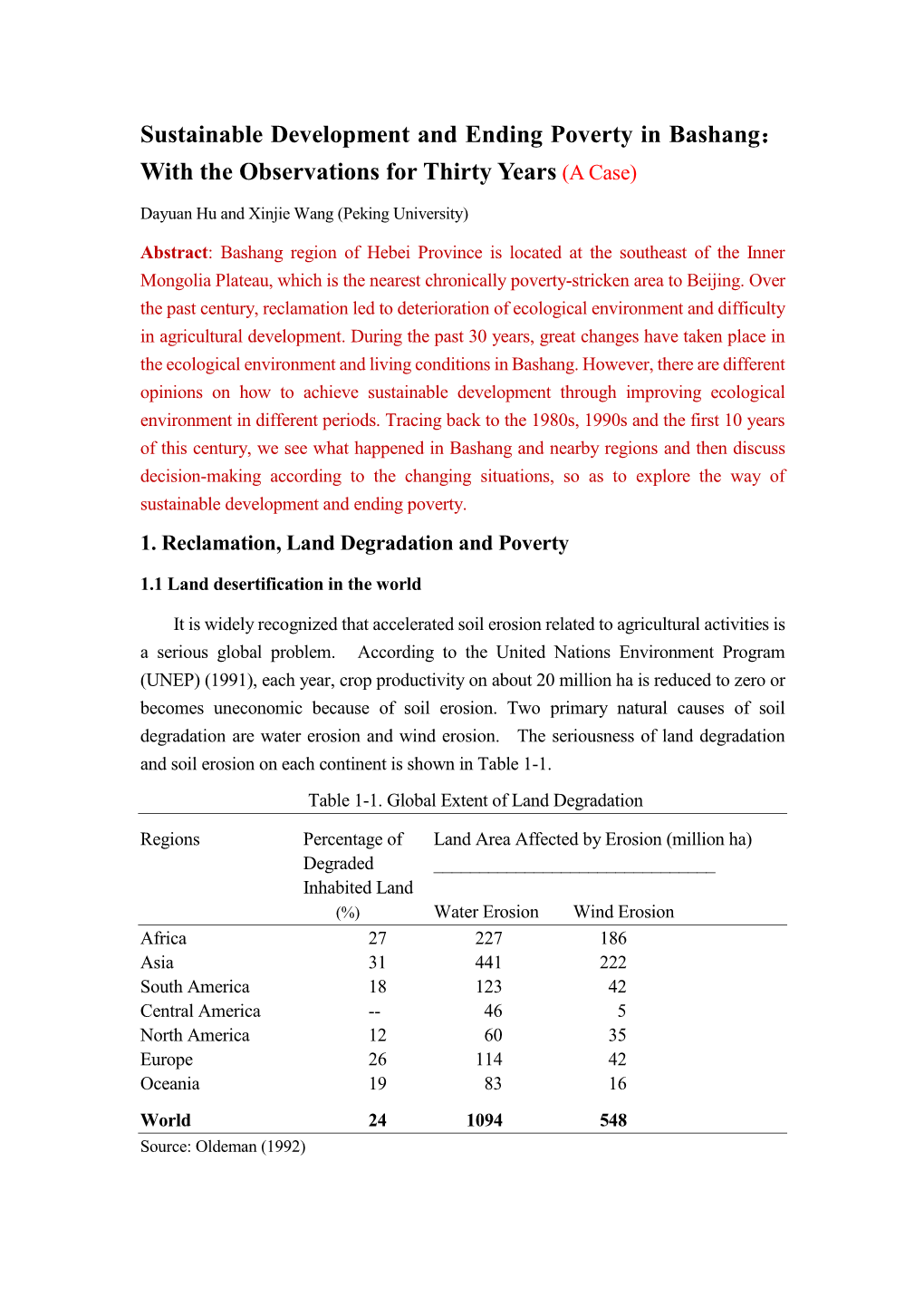 Sustainable Development and Ending Poverty in Bashang： with the Observations for Thirty Years (A Case)