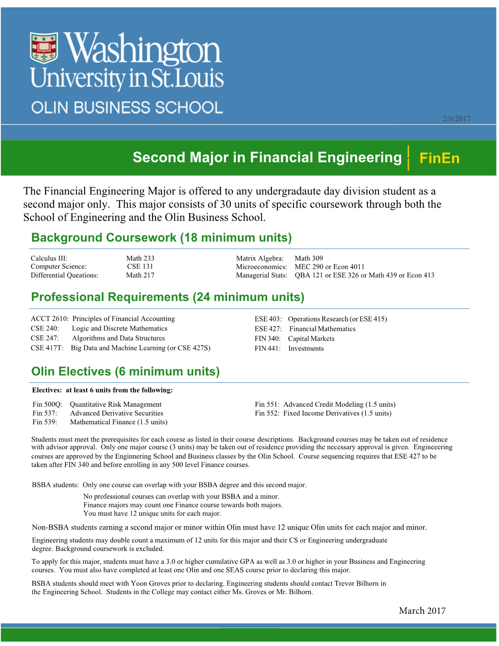 Financial Engineering As a Second Major