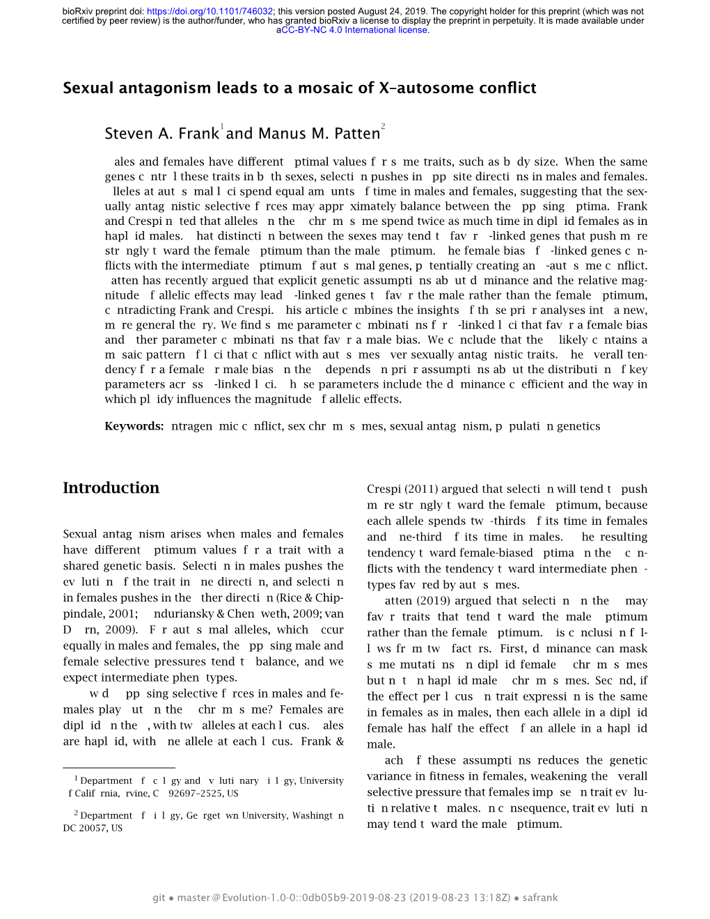 Sexual Antagonism Leads to a Mosaic of X–Autosome Conflict