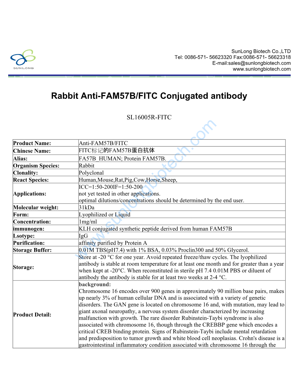 Rabbit Anti-FAM57B/FITC Conjugated Antibody-SL16005R-FITC