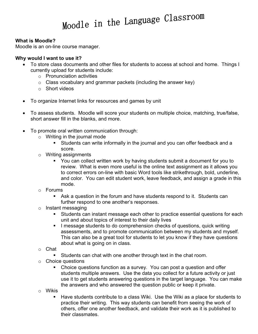 Moodle in the Language Classroom