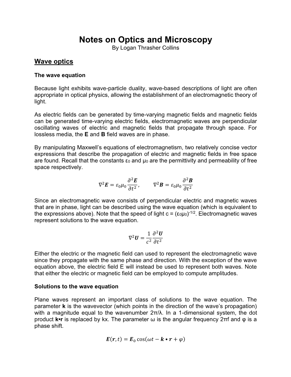 Notes on Optics and Microscopy by Logan Thrasher Collins