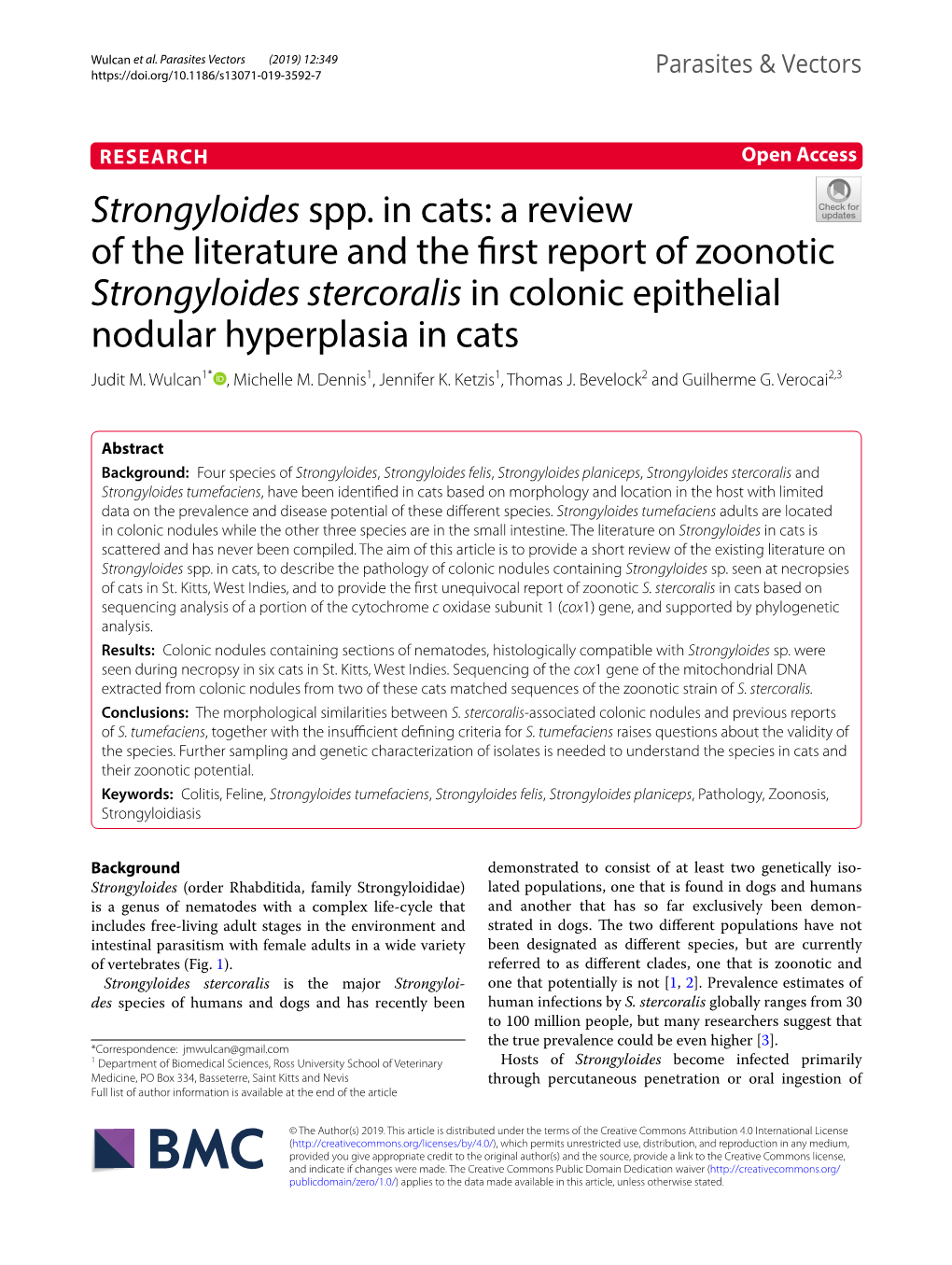 Strongyloides Spp. in Cats: a Review of the Literature and the First Report Of