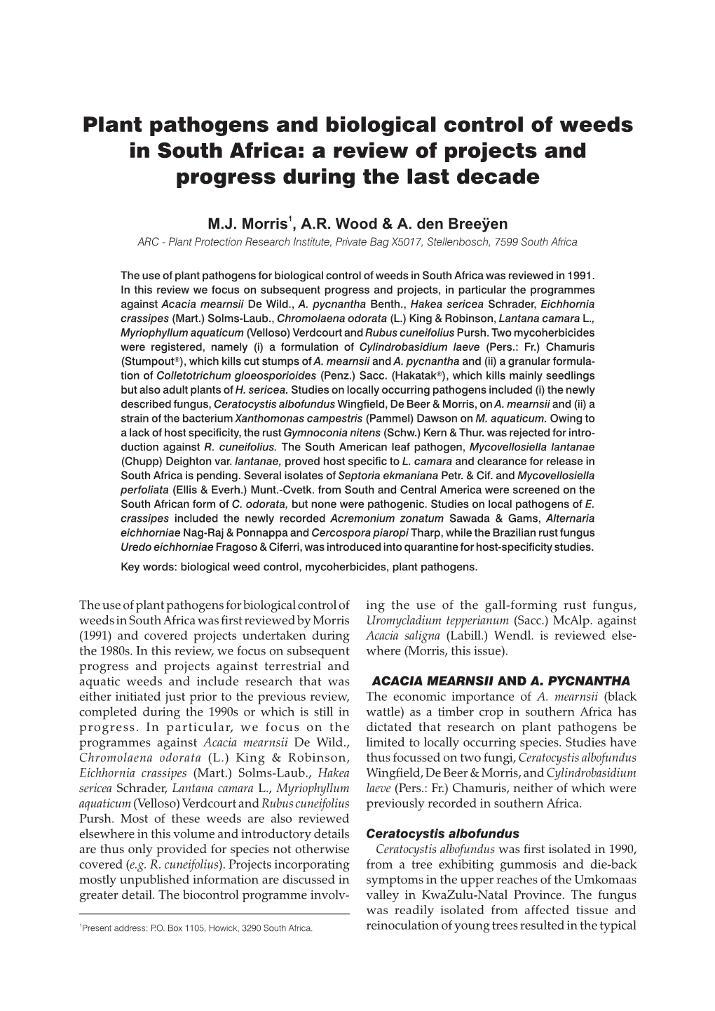 Plant Pathogens and Biological Control of Weeds in South Africa: a Review of Projects and Progress During the Last Decade