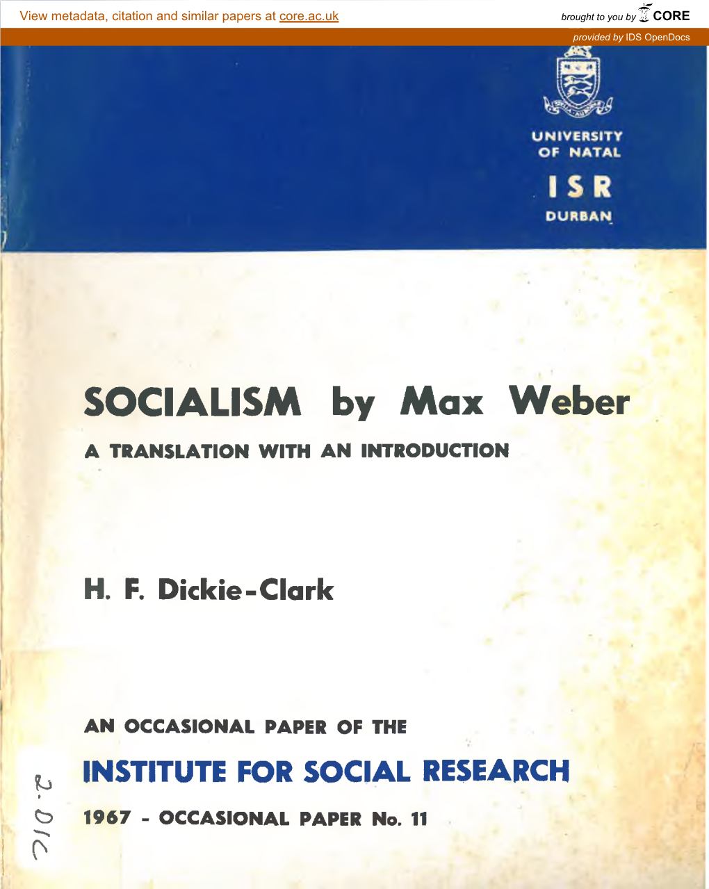 SOCIALISM by Max Weber