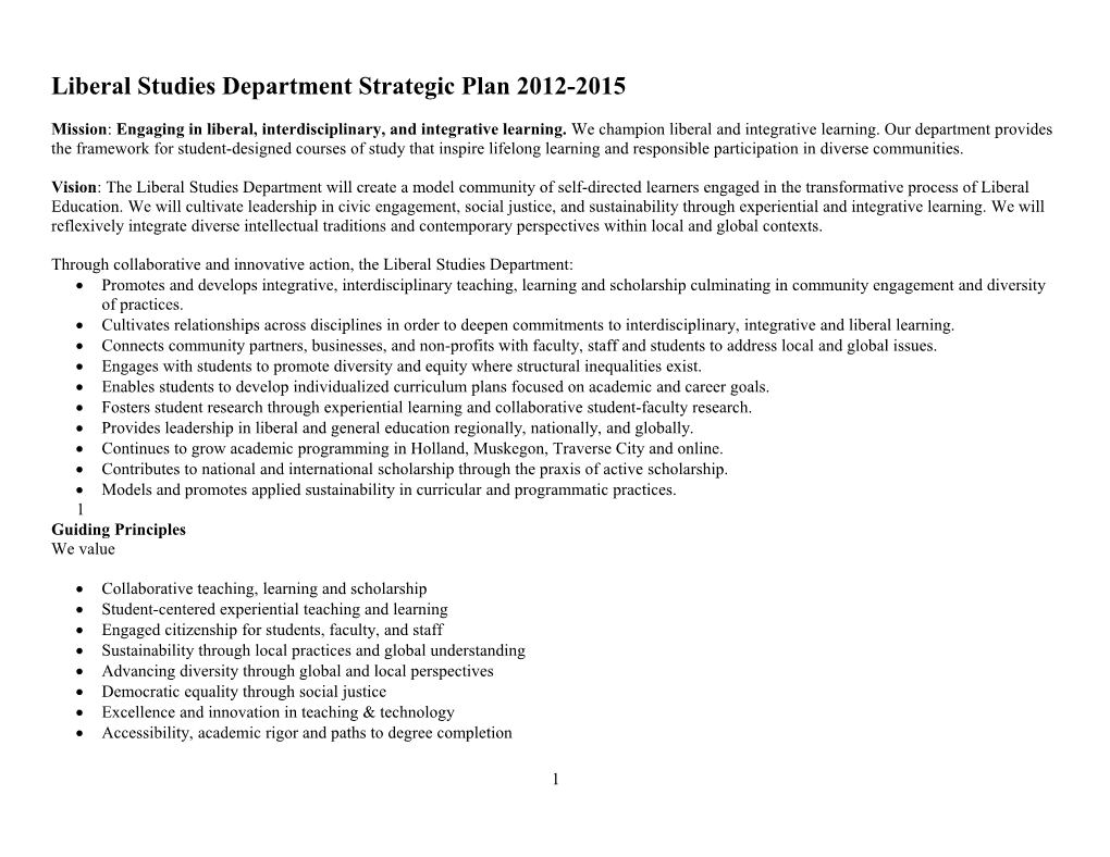 Liberal Studies Department Strategic Plan 2012-2015